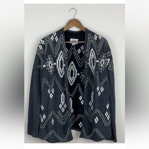 Lucky Brand Charcoal and White Patterned Cardigan